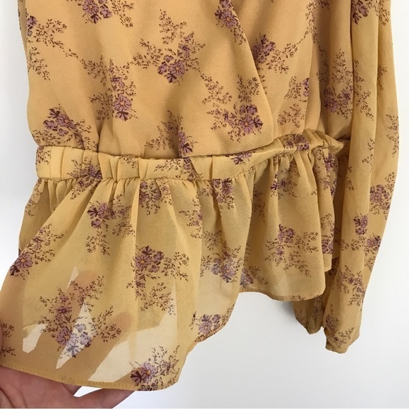 3/$15 Papermoon mustard yellow off shoulder floral print boho top - Picture 3 of 7